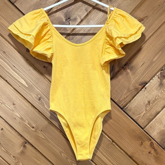 Zara Yellow Ruffled Sleeve Body Suit Medium - Picture 2 of 5